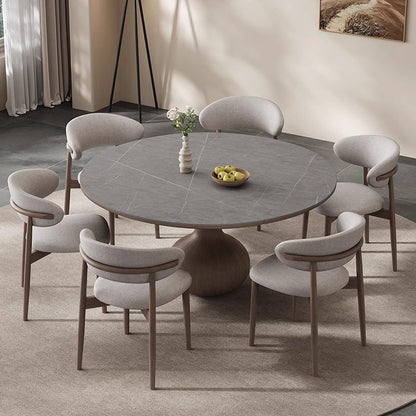 Extendable Round Dining Table Set - Durable Rock Slab Top with Unique Wooden Base