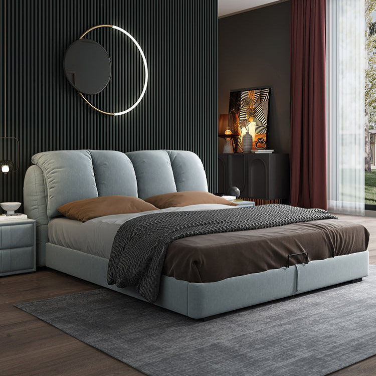 Modern Upholstered Bed frame with Curved Backrest and Storage