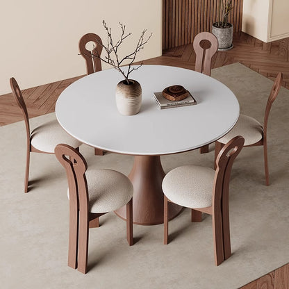 Modern Round Dining Table Set with Unique Wooden Base - Durable Rock Slab Top