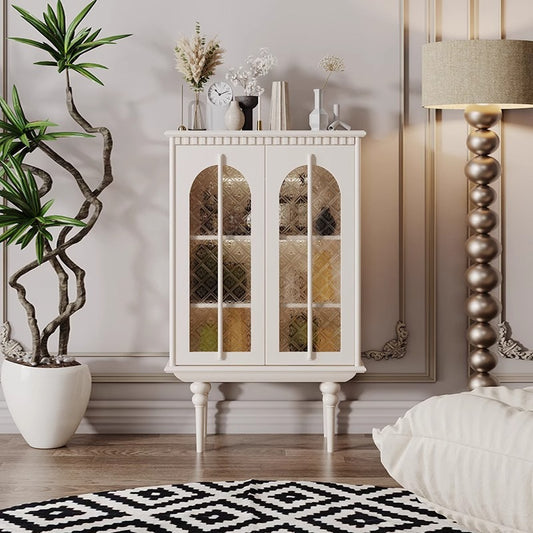 Vintage-Inspired Display Cabinet with Arched Glass Doors