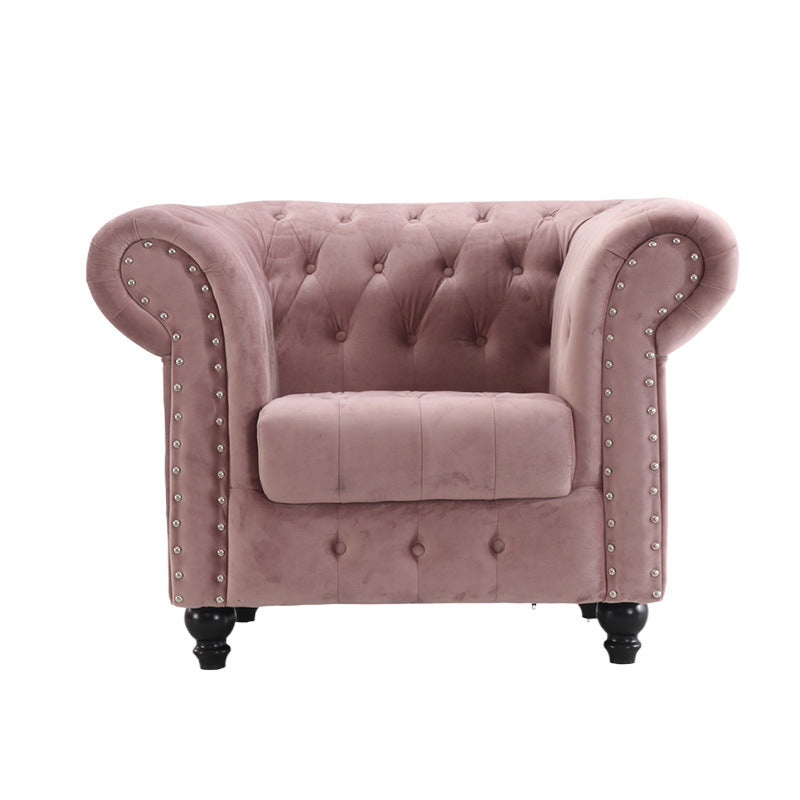 Single seat European classical fabric Chesterfield living room sofa simple modern pink sofa