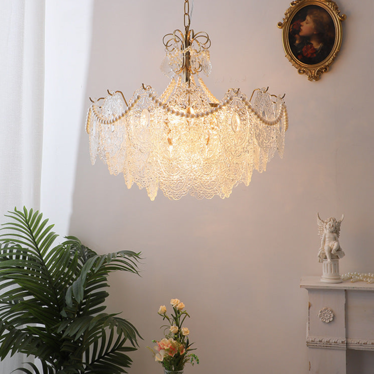 Elegant Crystal Chandelier with Pearl Accents - Romantic and Timeless