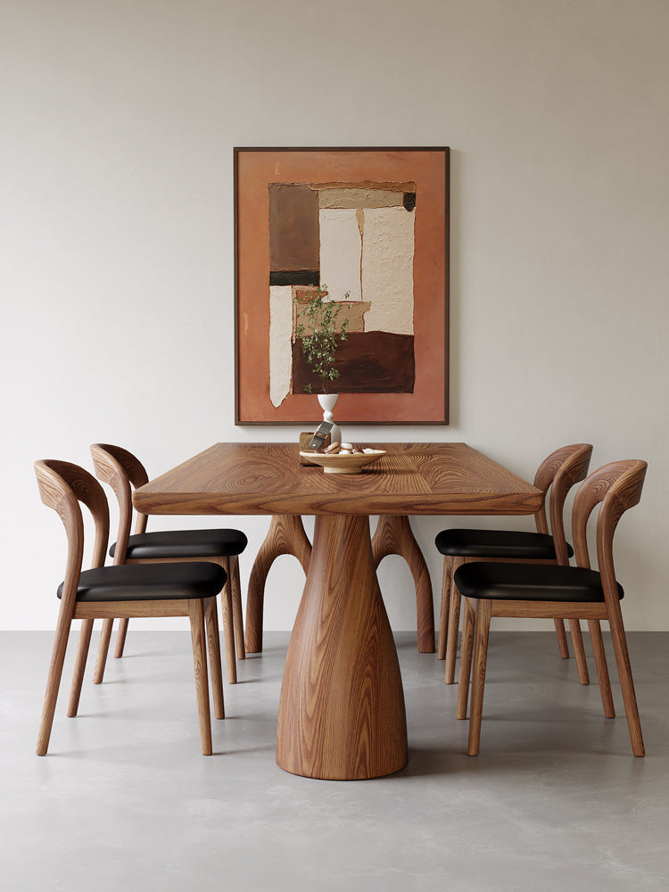 Modern Dining Table with Sculpted Wooden Base - Solid Pine Wood Top