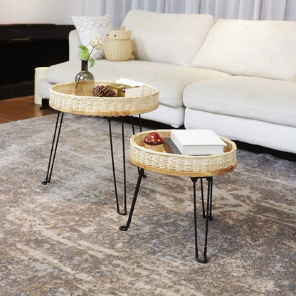 Furnishaus Ellington Handwoven Rattan Round Coffee Table