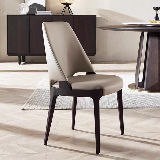 Modern Dining Chair with Sleek Design - Leather Upholstered Chair with Wooden Legs