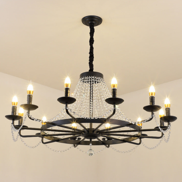 Vintage Black Chandelier with Crystal Accents - Timeless Elegance