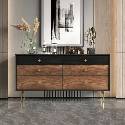 Modern Sideboard with Black and Wood Finish and Gold Hardware