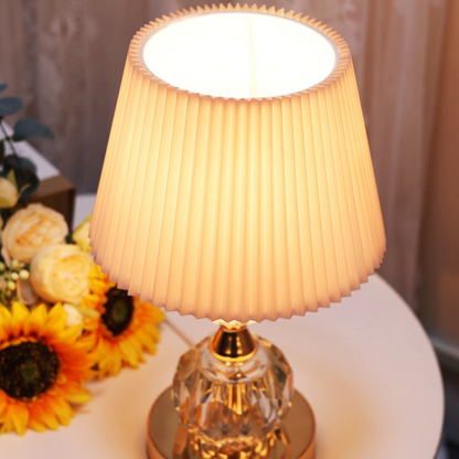 Crystal Base Table Lamp with Pleated Shade - A Touch of Elegance