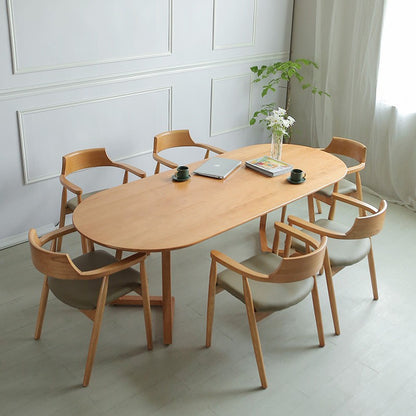 Modern Oval Dining Table with Sleek Wooden Base