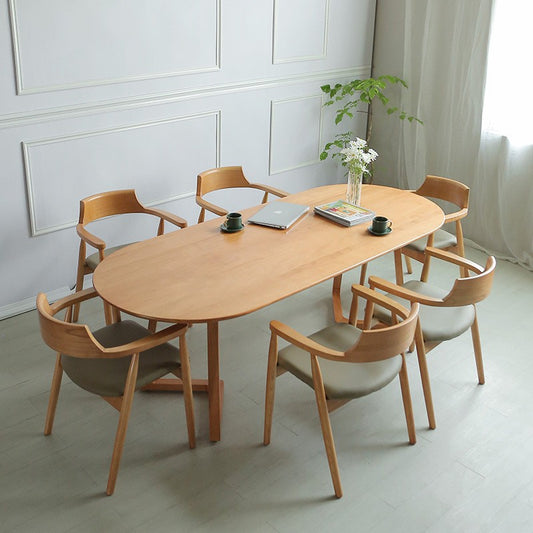 Modern Oval Dining Table with Sleek Wooden Base