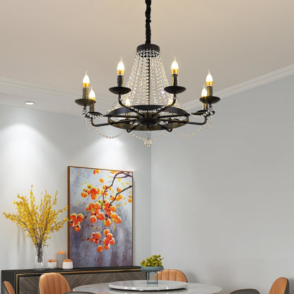 Vintage Black Chandelier with Crystal Accents - Timeless Elegance