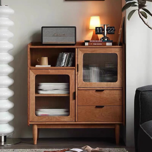 Mid-Century Modern Sideboard with Glass Doors and Open Shelving