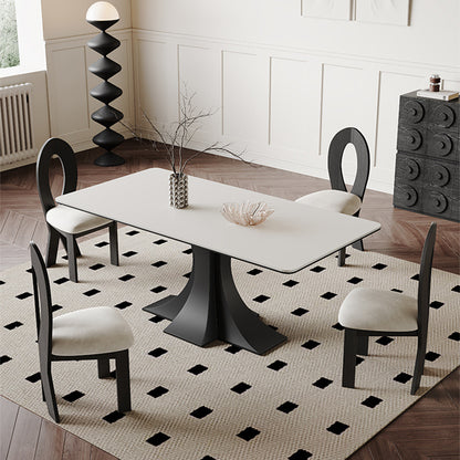 Modern Dining Table with Geometric Base - Durable Rock Slab Top