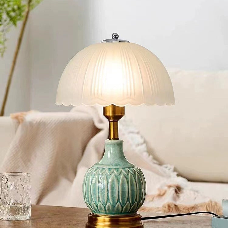 Vintage Ceramic Table Lamp with Pleated Shade - A Touch of Timeless Elegance