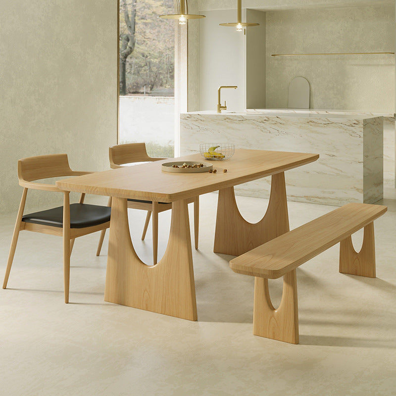 Modern Dining Table with Unique Cutout Base - Solid Wood Top