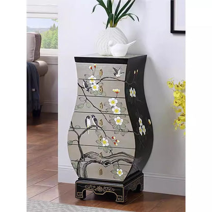 Unique Vase-Shaped Chest of Drawers with Hand-Painted Floral Design