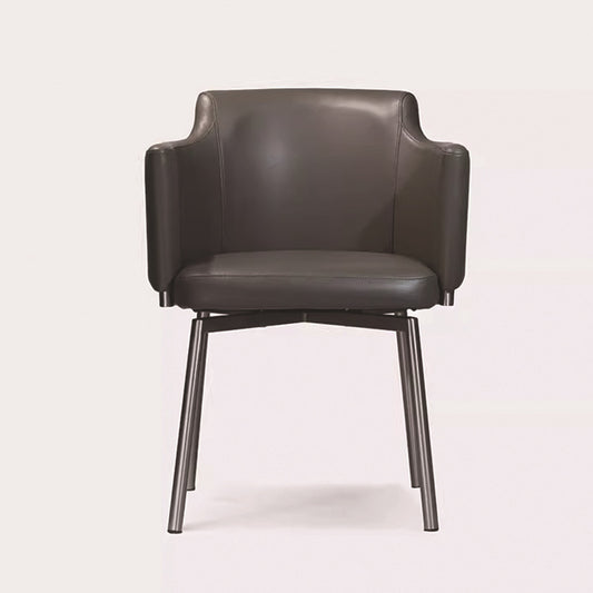 Modern Dining Chair - Leather Upholstered Swivel Chair with Metal Legs