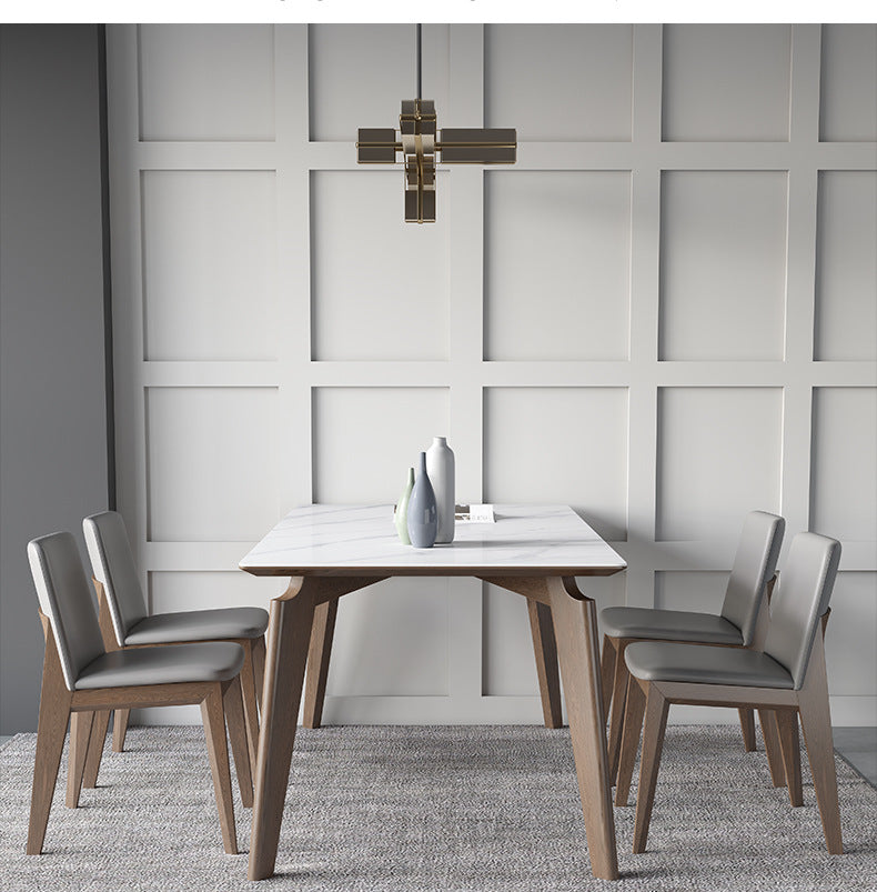 Modern Dining Table Set with Sleek Wooden Legs - Durable Rock Slab Top