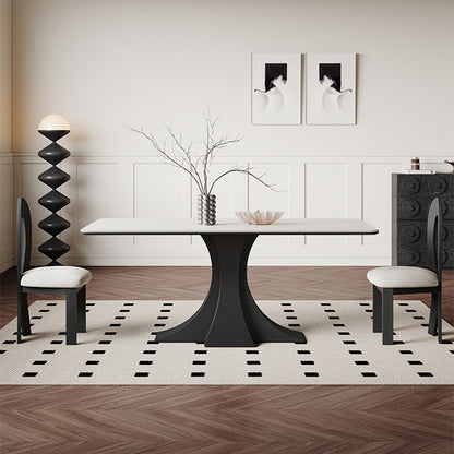 Modern Dining Table with Geometric Base - Durable Rock Slab Top