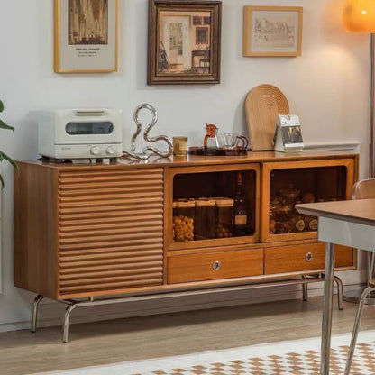 Mid-Century Modern Sideboard with Sliding Door and Glass Cabinet