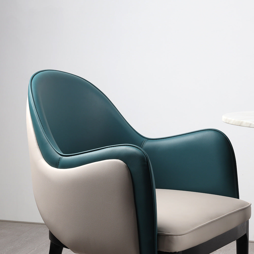 Modern Accent Chair with Two-Tone Leather Upholstery and Wooden Legs