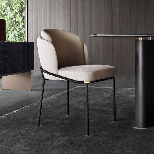 Modern Dining Chair with Unique Backrest Design - Upholstered Chair with Metal Legs