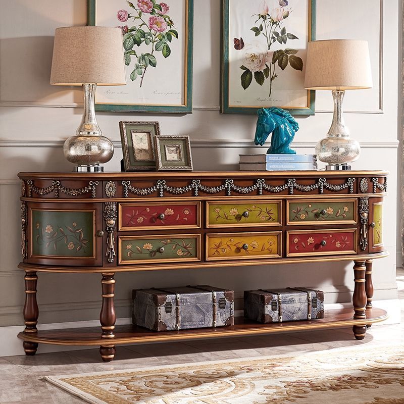 Vintage-Inspired Console Table with Intricate Carvings and Blue Finish