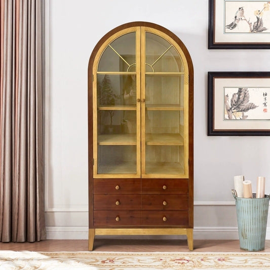 The Palladian Arch Display Cabinet - Luxury Two-Tone Glass Door Curio Cabinet