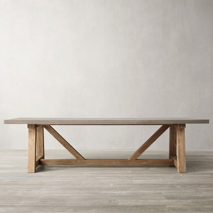 Rustic Concrete Top Dining Table with Wooden Base