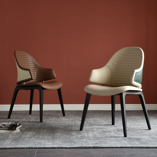 Modern Dining Chair with Unique Leather Design - Upholstered Chair with Wooden Legs