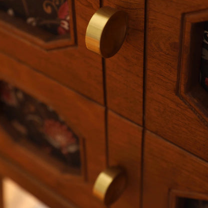 Vintage-Inspired Nightstand with Floral Inlay and Brass Hardware