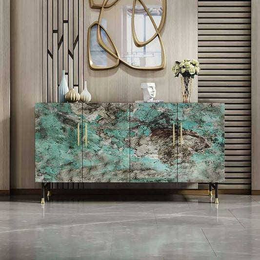 Modern Marble Effect Sideboard with Gold Accents