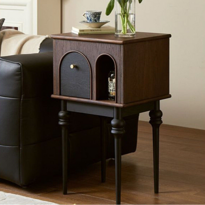 Vintage-Inspired Side Table with Arched Design and Hidden Storage