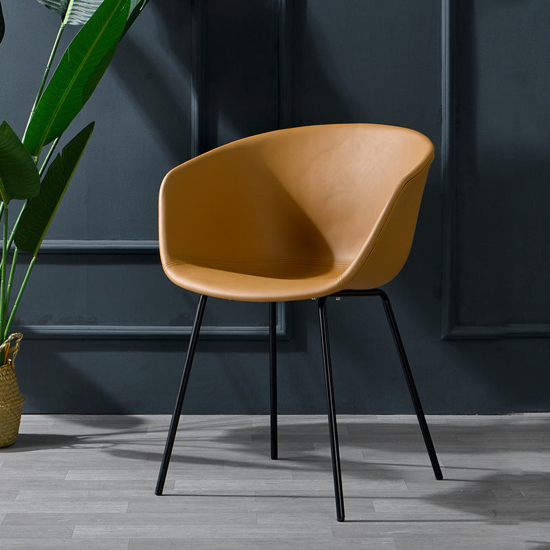 Modern Dining Chair with Organic Shape - Leather Upholstered Chair with Sleek Metal Legs