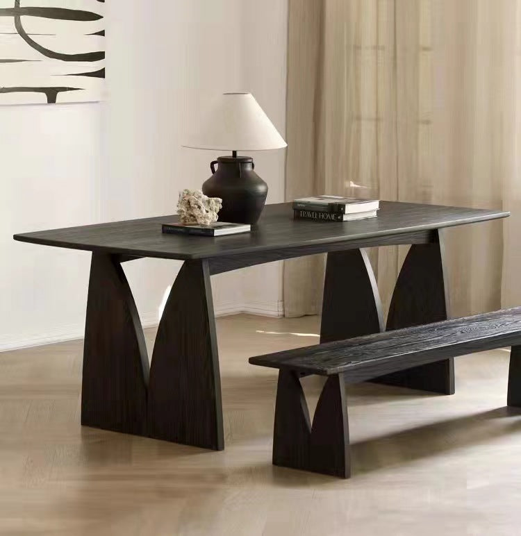 Modern Dining Table with Unique Wooden Base - Solid Pine Wood Top