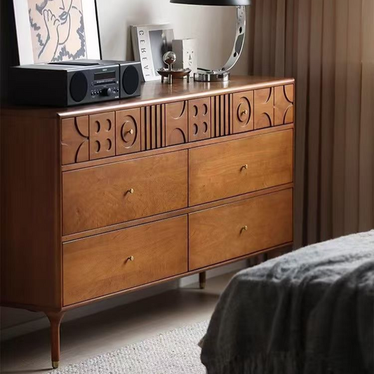 Mid-Century Modern Dresser with Geometric Carvings