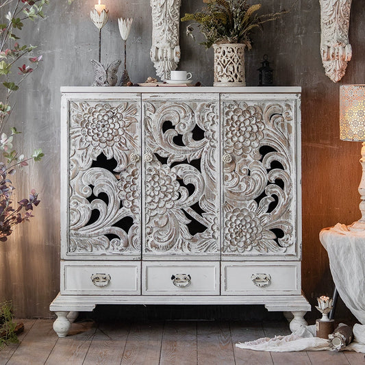 The Grand Furnishaus Carved  Wood Cabinet: Timeless Elegance for Your Home