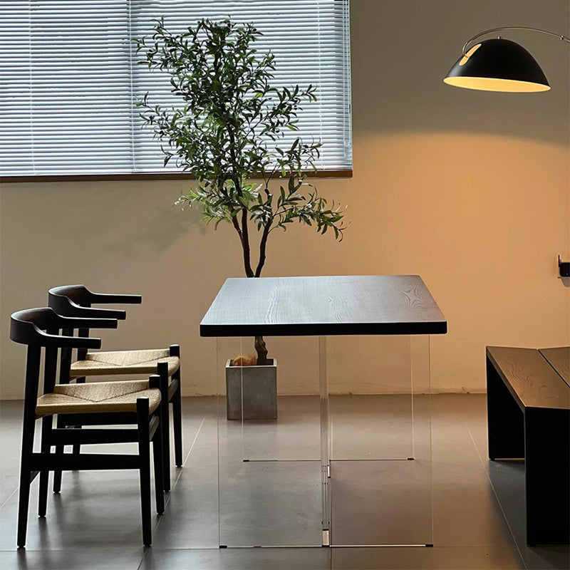 Modern Dining Table with Acrylic Legs - Rustic Ash Wood Top