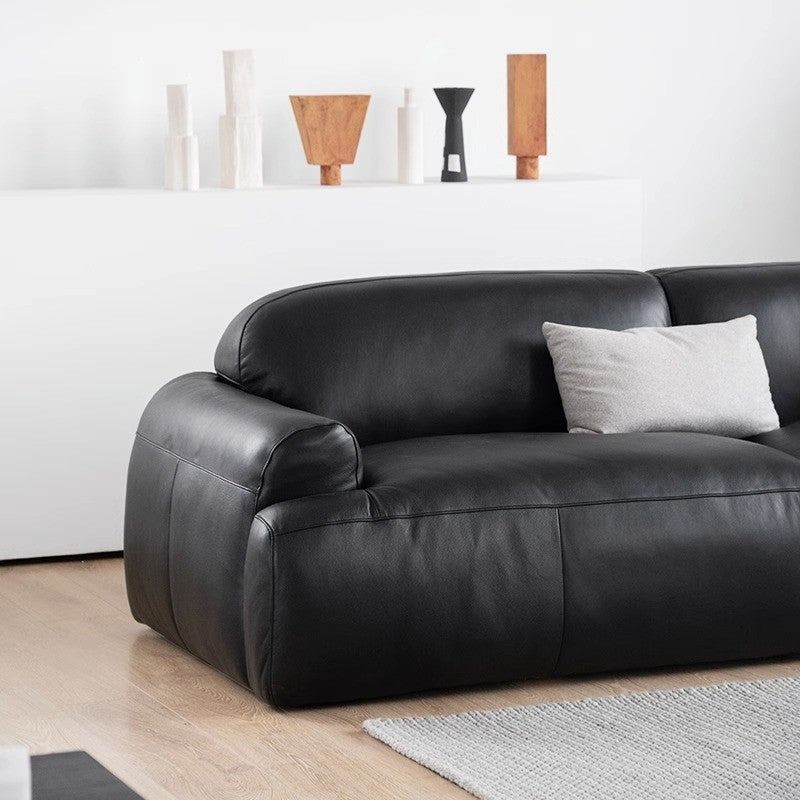 Modern Leather Sofa with Oversized Cushions and Sleek Design