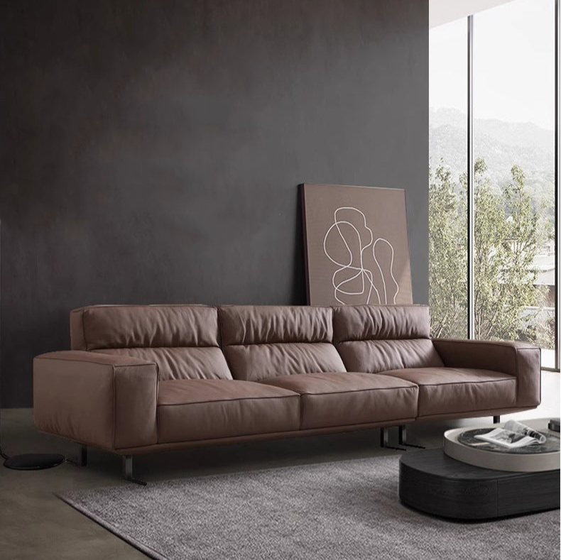 Minimalist High-Back Leather Sofa – Straight-Line Design for Modern Living Rooms