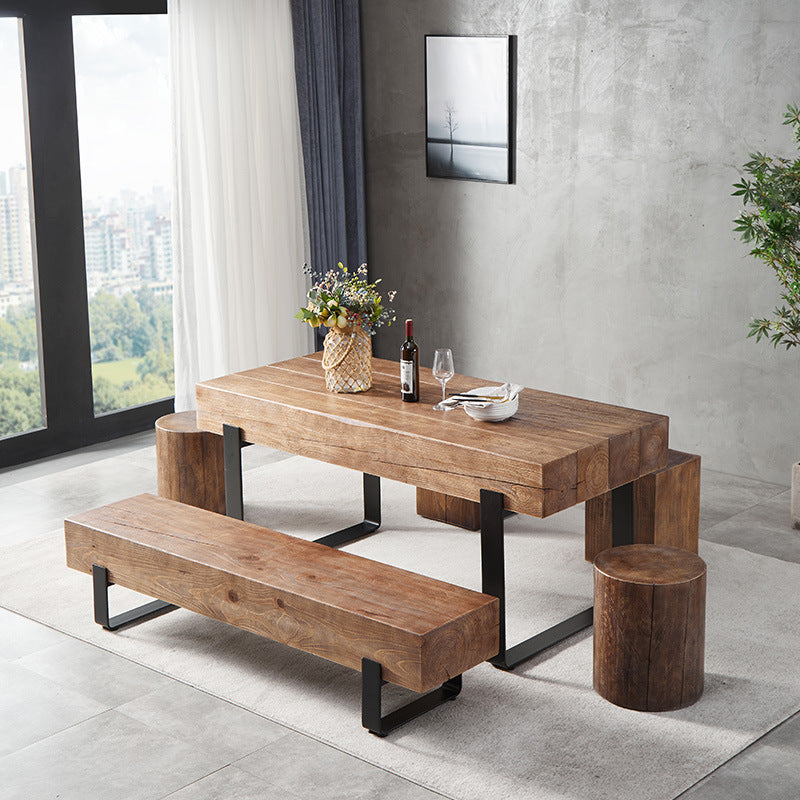 Rustic Wood Dining Table with Industrial Metal Base - Natural Edge Design