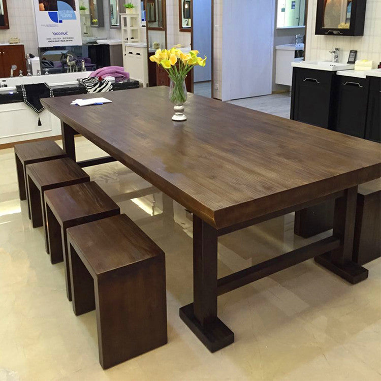 Rustic Pine Dining Table with Industrial Metal Base