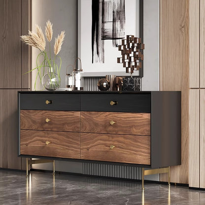 Modern Sideboard with Black and Wood Finish and Gold Hardware