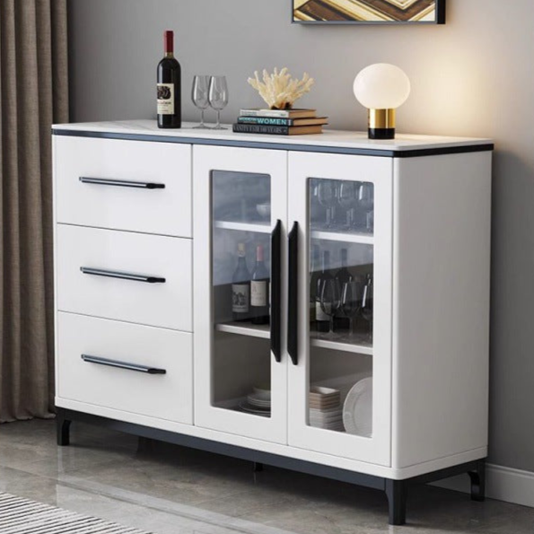 Modern Sideboard with Glass Doors and Drawer Storage