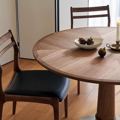 Mid-Century Modern Dining Table Set - Solid Walnut Top and Sleek Metal Base