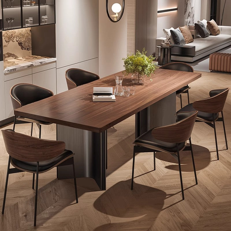 Modern Dining Table Set with Sleek Metal Base - Solid Wood Top