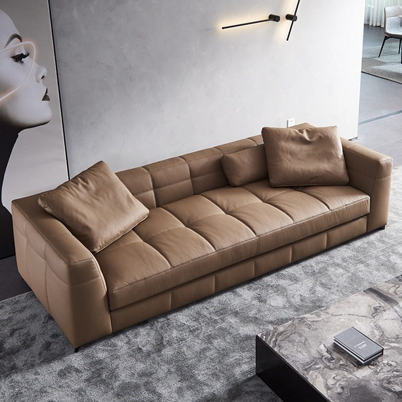 Luxury Minimalist Leather Straight-Line Sofa – Modern Design for Contemporary Living Rooms