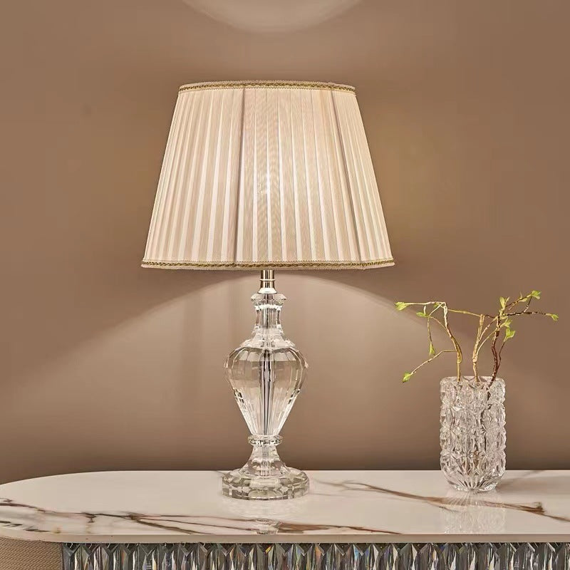 Crystal Table Lamp with Pleated Shade - A Touch of Regal Elegance