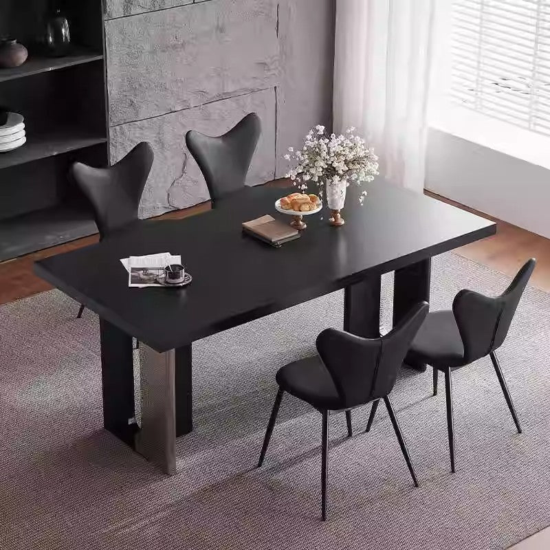 Modern Dining Table with Matte Rock Slab Top - Sleek Metal Base