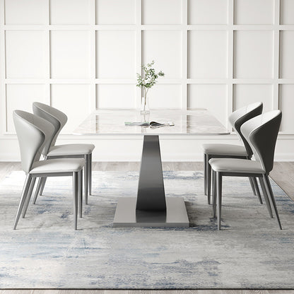 Modern Dining Table Set with Unique Curved Base - Durable Rock Slab Top